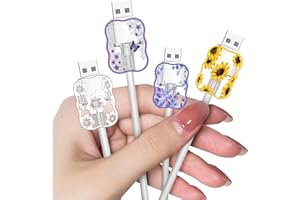 DIYGODY [4 Pezzi] Protezione del Cavo Fiori Carino per Il Caricabatterie di iPhone, Protezione del Cavo di Ricarica, Salva Caricabatterie Type-C, Rottura del Cavo Avvolgimento per Accessori di Decorazione