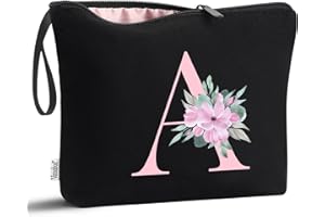 Vavabox Beauty case con iniziali personalizzate dalla A alla Z, regalo di compleanno per donne, regalo per sposa, damigella d'onore (A, 01-Nero)