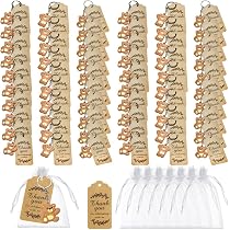 50 Portachiavi Con Anello A Diamante Per Bomboniere: Set Completo Con Sacchetti In Organza E Bigliettini Per Matrimoni E Baby Shower - 4