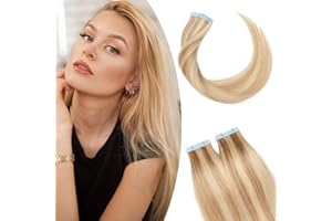 12"(30cm) SEGO 10PCS Extensiones Adhesivas Naturales Pelo Humano sin Clip #18/613 Rubio Ceniza/Blanqueador Rubio Cabello 100% Remy Liso Balayage (20g)