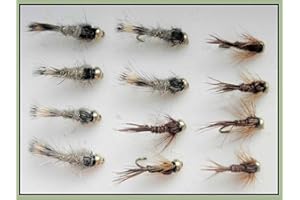 TROUTFLIES GOLDHEAD NYMPHS Gold Head Trout Flies, Pack of 12, Rabbit Ear & Pheasant Tail Nymph 10/12
