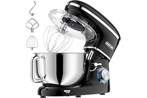 CHeflee Robot Pâtissier, 2000W Robot Pétrin, 6.2 L Robot de Cuisine Multifonction Faible Bruit avec Bol en Acier inox de,Batteur, Fouet & Crochet 6 Vitesses