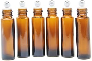 YIZHAO Marrón Botellas Roll On Cristal 10ml, con Bola de Acero Inoxidable, para Aceites Esenciales, Masajes, Aromaterapia, Botella de Laboratorio – 6 Pcs