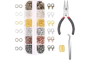 YHOLIN Kettenverschluss Armband Verschluss, 120 Stück Karabinerverschlüsse und 900 Stück Biegeringe mit Schmuckzange Pinzette Ösenöffner für Schmuckherstellung DIY Armband Halskette Basteln