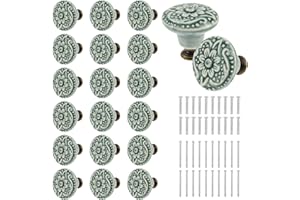 shaojian 20Pcs Ceramic Door Knobs Set Vintage Drawer Knobs Decorative Kitchen Cabinet Handles with Screws Round Antique Wardrobe Pulls Cupboard Handles for Closet, Cupboard, Furniture (Green)