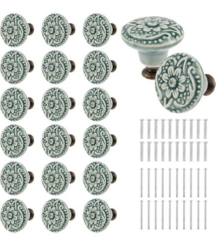4 Pomelli In Ceramica Floreali Vintage - Verde | Per Cassetti E Armadi Con Viti Incluse - Foto 2
