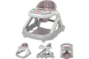 NUKDEY 5 in 1 Baby Walker Foldable Walkers Height Adjustable Kids Activity Push Walker Sit and Stand with Removable Dinner Tray and Game Play Center for Girls Boys Toddler