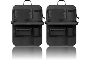 CaiTang 2 Pezzi Organizer Protezione Sedile Posteriore Auto, Bambini, con Tavolino Pieghevole, Impermeabile, con Tasche, Materiale in Tessuto Oxford, Nero