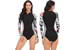 Beachkini One-Piece Swimsuit for Women Long-Sleeved Swimwear with Front Zip Triangle Swimsuit