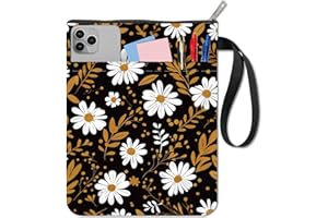 craspire Pochette de Protection pour Livre Motif Marguerite Or Blanc 11x8.6 po Lavable en Tissu avec Fermeture Éclair Poche Avant Idéale pour Les Amoureux des Livres Les Lecteurs Les Carnets de Notes