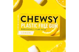 Chewsy Lemon Plastic Free Gum | Plant Based | Sugar Free | Aspartame-Free | Xylitol | Tooth Friendly | Vegan | Biodegradable | Natural Chewing Gum 12 Packs
