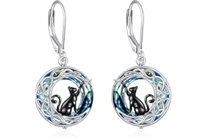VONALA Pendientes de plata de ley 925 con diseño de gato celta y luna, joyería de cristal, regalos de cumpleaños para mujeres y niñas