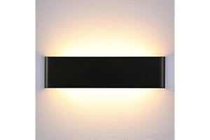 Lightess 16W LED Lámpara de Pared Para Interiores, 1600LM Lumina de Pared Negra, Iluminación Moderna de la Sala de Estar, Aluminio Puro con Luz IP44, Blanco Cálido, 30cm