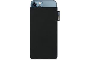 Adore June Classic Schwarz Tasche kompatibel mit iPhone 13 / iPhone 13 Pro/iPhone 12 / iPhone 12 Pro Handytasche aus widerstandsfähigem Cordura Stoff mit Display Reinigungs-Effekt, Made in Europe