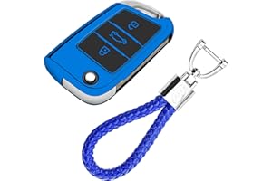 KASER Funda Carcasa Llave Coche Silicona TPU Compatible para Volkswagen VW VW Golf MK7 Seat Ibiza Leon Skoda Octavia Llaveros Cover Protección Mando a Distancia (Azul)