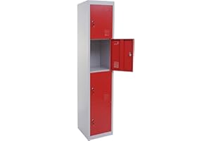 Mendler Schließfach Boston T163, Schließfachschrank Wertfachschrank Spind, Metall 180x38x45cm - rot