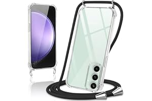 Coiwxmoi Handykette Handyhülle für Samsung Galaxy S23 FE Hülle mit Band 6.4",Transparent Case mit Kette Abnehmbar zum Umhängen Kordel Schutzhülle,Weich Silikon TPU Stoßfest Cover,Schwarz