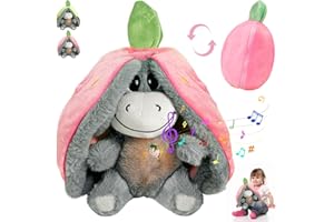 YOUYIKE Erdbeer Esel Kuscheltier Atmendes Kuscheltier, 4-in-1 Atmung & Schlaflieder mit Warmem Licht – Schlummer Kuscheltier für Neugeborene und Junge Mütter