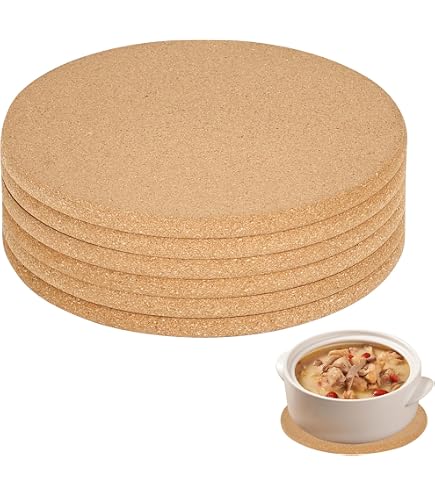 Lot De 6 Dessous De Plat En Liège Ronds - Diamètre 19 Cm, Résistants à La Chaleur