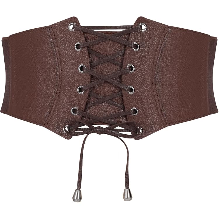 Cintura Elastica Larga Donna Con Rivetti - Fascia In Pelle PU E Elastico - Marrone 75 Cm (vita 60-74 Cm)