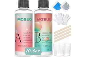 MOSUO Epoxy Resin Crystal Clear Resin Kits for Beginners, 300ml/10.6oz Art Resin Accessories with Resin Pigment, Glitter, Measuring Cups, Sticks, Casting Resin Starter Kit for Art, Craft, Jewelry Making