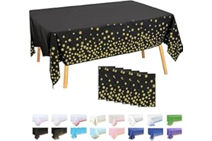 MOMAHUA 6 Pièces Nappe à Pois,137x274cm Grande Noir Nappe de Fête d'anniversaire Étoile d'or,Rectangulaire,Réutilisable,Imperméables Nappes pour Picnic,Exterieur,Jardin,Mariage,Festival