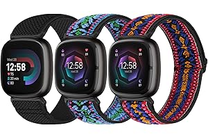 Bcuckood Kompatibel mit Fitbit Versa 4/Sense 2/Fitbit Versa 3/Sense Armband Damen Herren, Elastisches Nylon Verstellbar Dehnbar Solo Loop Armband für Fitbit Versa 4/Versa 3/Sense 2/Sense