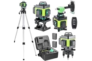 Mulcort Niveau Laser vert 4D 16 lignes,Niveau laser auto-nivelant à 360°,Batterie au lithium rechargeable 2x2400mAh,IP54 étanche à l'eau et à la poussière,Niveaux laser avec télécommande et trépied