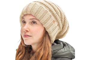 TOP-EX M/L/XL 100% wełna Slouch Beanie damska ciepła czapka zimowa czapka dzianinowa z podszewką polarową