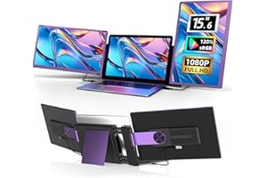 HUALINK Laptop Screen Extender Triple Monitor - 15.6" Detachable Portable Monitor 120% sRGB FHD 1080P IPS 235 Degrees Rotation Laptop Monitor Extender Compatible with Mac Wins Dex Chrome Fits 13-17" Laptops