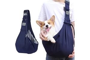 RENYIGOU Puppy Sling,dog carrier for Small & Medium Dog Cat, Adjustable Shoulder Strap Double-sided dog sling For Outdoor Walking Travel Shopping