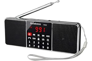 Retekess TR602 Portable Bluetooth Radio, FM Stereo Radio, Rechargeable MP3 Player 2 Speaker AUX Input Support TF Card USB, Sleep Timer, (Black)