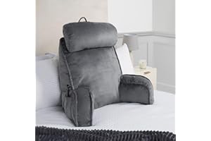 OHS Cuddle Cushion with Head Rest, Detachable Neck Roll Reading Pillow for Bed Sofa Super Soft High Back Support Cushion for Bed Adult Cuddle Cushions with Arms, Grey