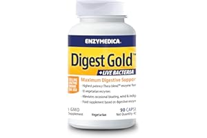 Enzymedica, Digest Gold + Live Bacteria, Indicato per Irregolarità e Gonfiore Addominale, Gluten Free, Senza Lattosio, Vegano, 90 Capsulas