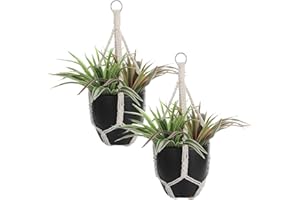 MBAIYO Pack of 2 Macrame Hanging Baskets, 50 cm Cotton Rope for Hanging Plant Pot, Boho Decoration, Beige Hanging Basket, Indoor Hanging Flower Pot, Hanging Outdoor for Garden, Living Room, Window