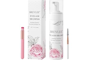 BREYLEE Eyelash Extension Shampoo 200ml + Brush + Mascara Wand Eyelid Foaming Cleansing,Lash Shampoo Cleaner,Nourishing Formula,Paraben & Sulfate Free,Makeup Remover,Salon and Home use