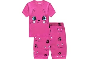 EULLA Kinder Mädchen Schlafanzug Kurze Glow in The Dark Dinosaurier Katze Prinzessin Einhorn Shorty Pyjama Set Sommer Kleidung Zweiteiliger Nachtwäsche 92 98 104 110 116 122