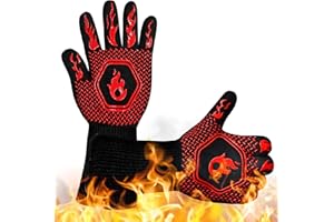 KAWAOLOGY Guantes Barbacoa,Resistentes Guantes para Horno Al Calor hasta 800℃ / 1472℉, para Cocina, Hornear, Barbacoa, Microondas, Chimenea, Certificado EN407