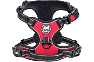 PoyPet No Pull Dog Harness, No Choke Reflective Harness with 2 Leash Clip, Adjustable Soft Padded Pet Vest with Easy Control Handle for Small to Large Dogs (Red,S)