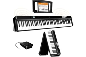 TERENCE Pliable Piano Numérique 88 touches avec Haut parleur 2x25W Batterie de 2000mAh lestées Pédale de Sustain interface MIDI avec support de partitions Bluetooth Sacs pour Piano Câble audio Casque