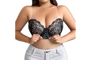 ROLAQDK Women's Strapless Bras Underwire Non Padded Support Bandeau Bra for Bigger Bust Comfortable Lace Front Closure Bras Mesh Lace Crop Top Sexy Corset Top Bra