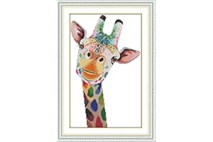 Joy Sunday Cross Stitch Pre-Printed Kits Needlework Full Range of Embroidery Starter Kits for Beginners DIY 11CT Stamped 3 Strands - Giraffe 36x52cm