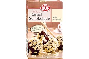 ‎RUF RUF Weiße Raspel-Schokolade, hauchdünn geraspelte weiße Schokolade, Schoko-Raspeln zartschmelzend für Kuchen, Torten, Muffins & Eis, glutenfrei