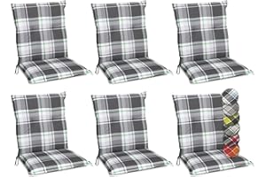 ‎BEAUTISSU Beautissu 6er Set Sunny MK Niedriglehner Auflagen Set für Gartenstühle 100x50 cm Polster in Mintgrün Kariert - Bequeme Gartenstuhl Stuhlkissen Polsterauflagen mit UV-Lichtecht