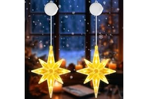 Buudala Weihnachtsdeko Fenster Innen, 2 Stück LED Nordstern Weihnachtsbeleuchtung Lichter mit 3 Beleuchtungsmodi, Timer, Saugnäpfe, Fensterbeleuchtung Weihnachten für Balkon, Party(Warmweiß)