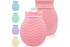 GISTOME Small Hot Water Bottle with Cover - 320ml Mini Silicone Hot Water Bag for Hot and Cold Compress, Hand Foot Bed Warmer, Ideal for Menstrual Cramps, Neck and Shoulder Muscle Aches Pain Relief, Warmth