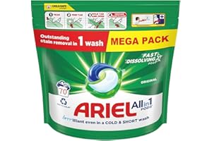 Ariel All-in-1 PODS, płyn do prania kapsułki z detergentem do prania 70 prań, oryginalne, doskonałe usuwanie plam w 1 praniu, wspaniałe w zimnej i krótkiej
