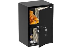 ZENO Large Office Safe - 46L + 2 Keys | Fireproof Office & Home Safe | Keys + Shelf For Extra Storage | Perfect for Home Office Hotel Business Jewellery Gun Cash Use Storage (ZDS1)