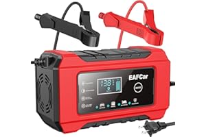 EAFCar - 12V 6A car battery charger, charger and maintainer, fully automatic intelligent battery charger with temperature compensation for charging and maintenance