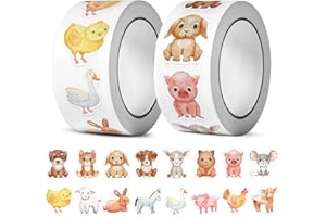 BOMULEZG Pegatinas redondas de animales, 1000 unidades, rollo de pegatinas de recompensa de animales, pegatinas de animales para niños, pegatinas de decoración de fiestas para escuela, aula, hogar con línea de